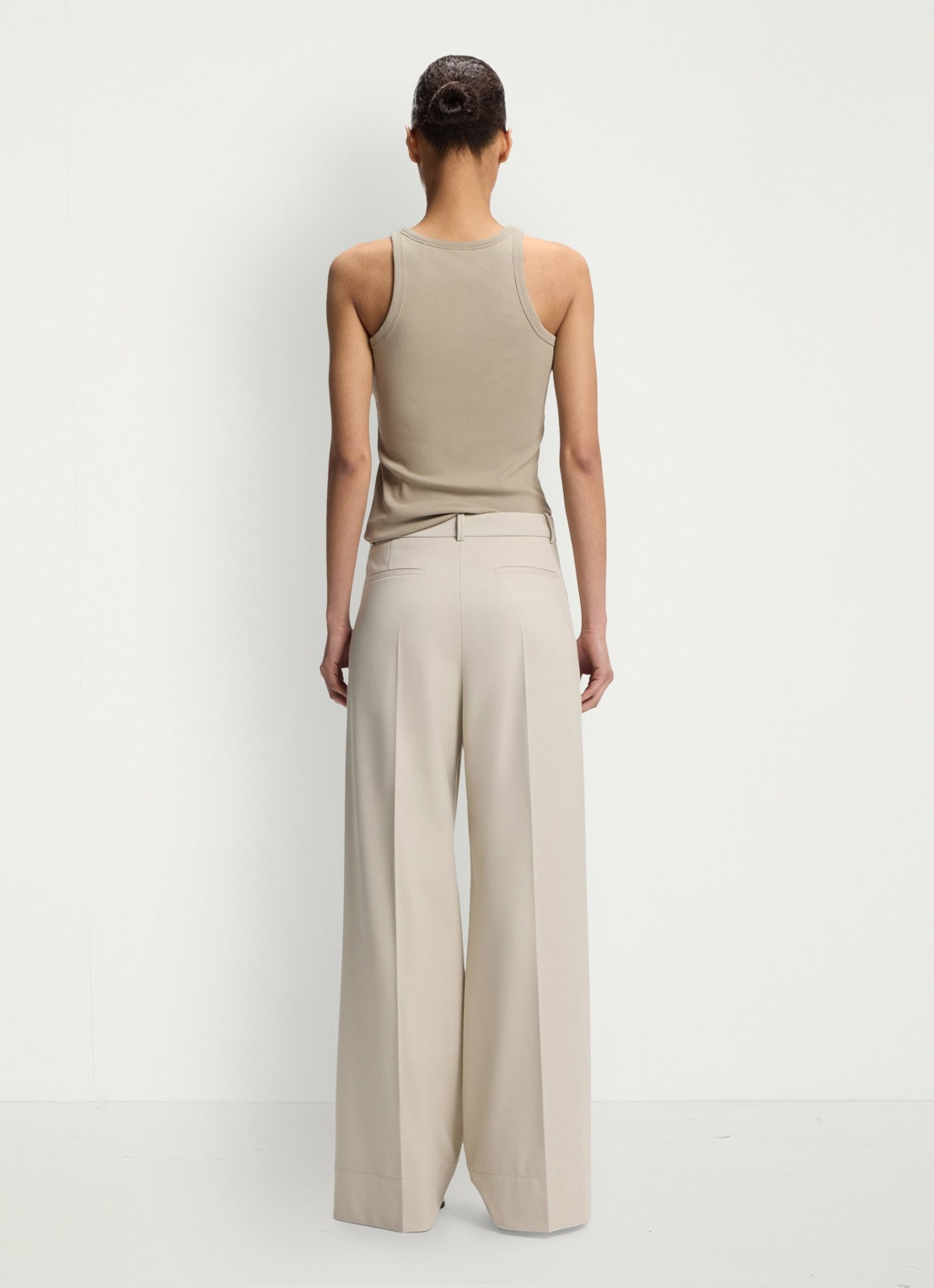 BOSS High waist wide fit pantalon met steekzakken - achterkant creme