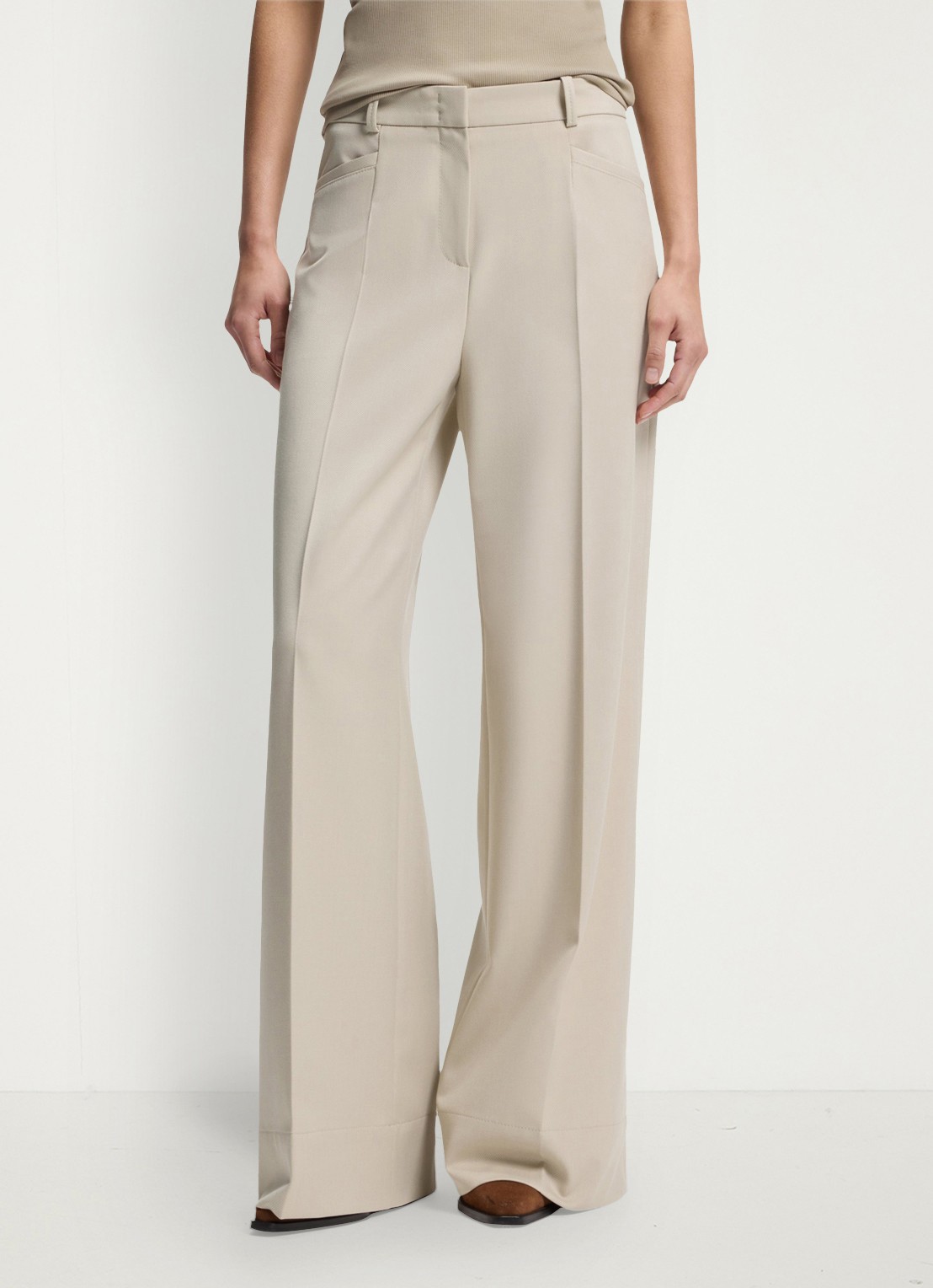 BOSS High waist wide fit pantalon met steekzakken - detail 4 creme