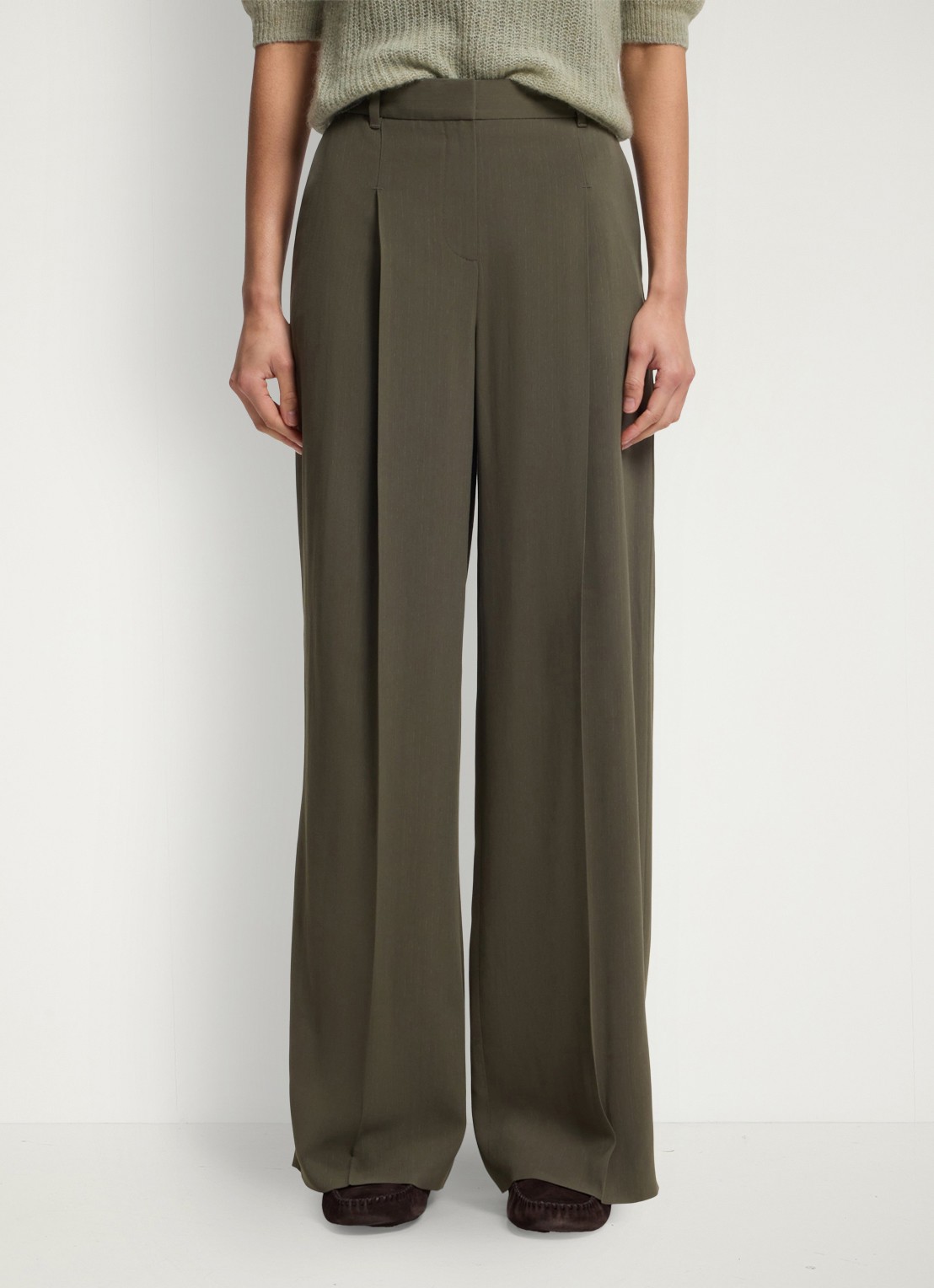 BOSS High waist wide fit pantalon met steekzakken - detail 4 groen