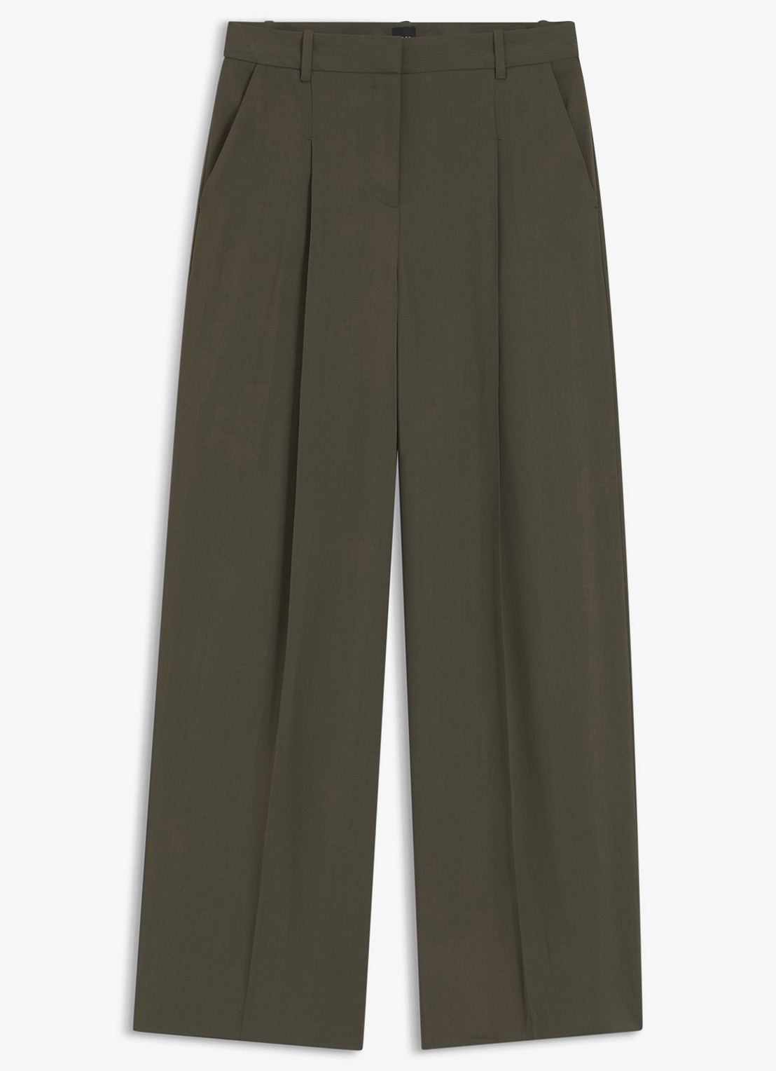 BOSS High waist wide fit pantalon met steekzakken - voorkant groen