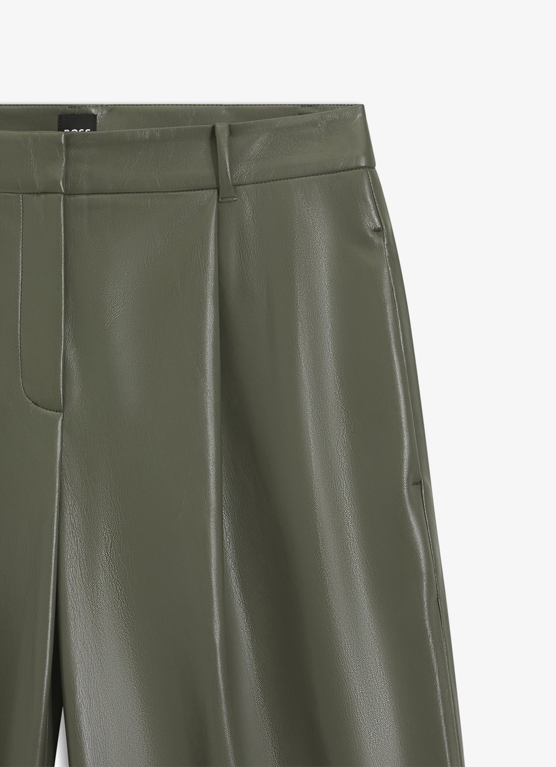 BOSS High waist wide fit pantalon van imitatieleer - detail groen