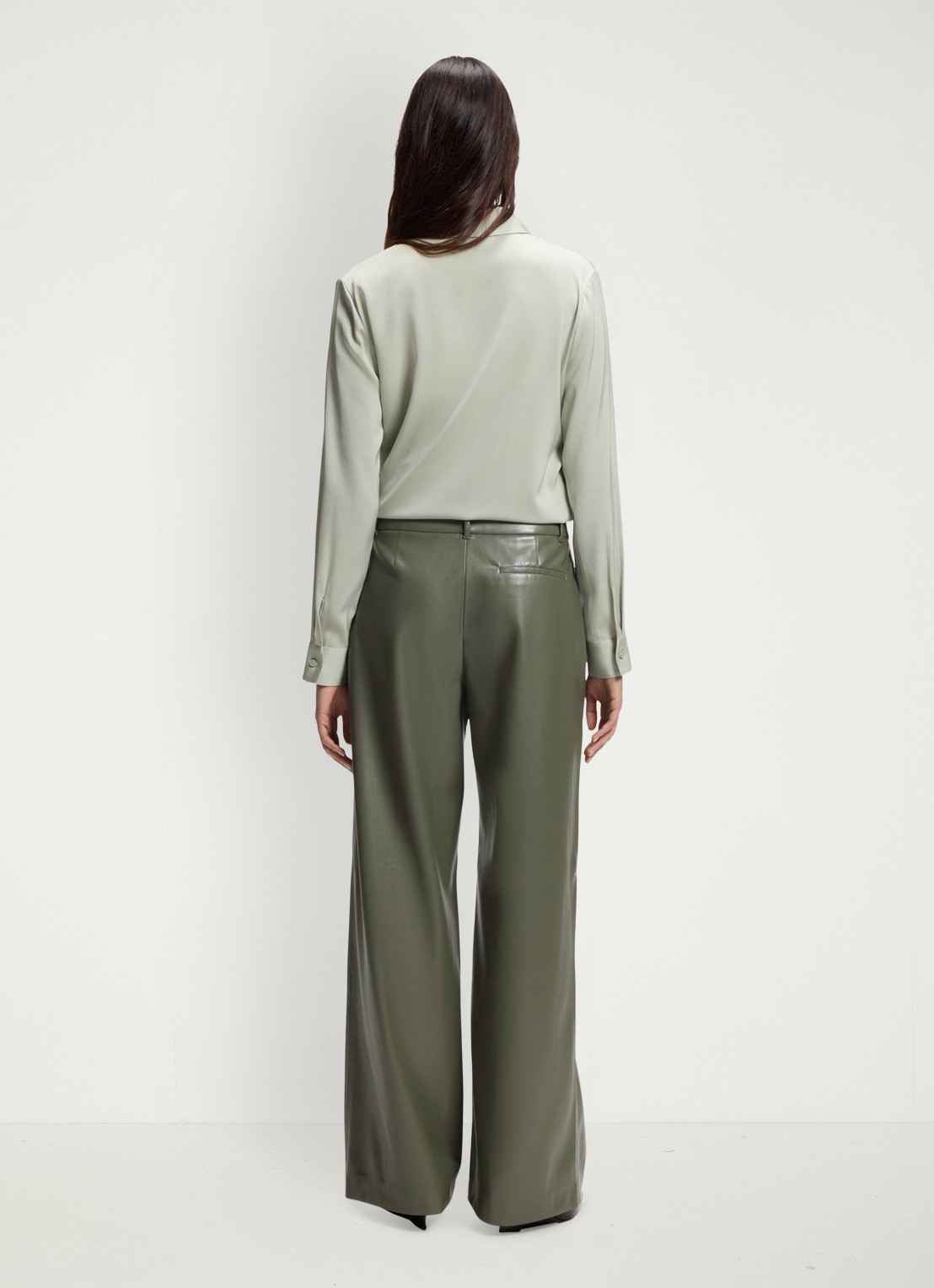 BOSS High waist wide fit pantalon van imitatieleer - achterkant 6 groen
