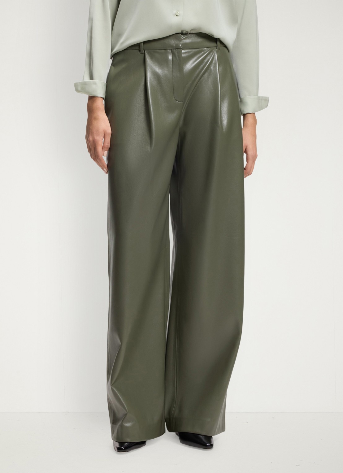 BOSS High waist wide fit pantalon van imitatieleer - detail 4 groen