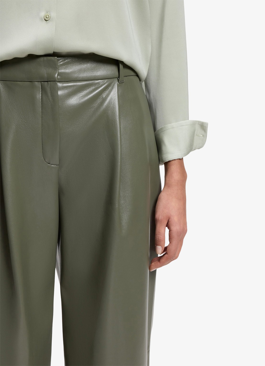 BOSS High waist wide fit pantalon van imitatieleer - detail 5 groen