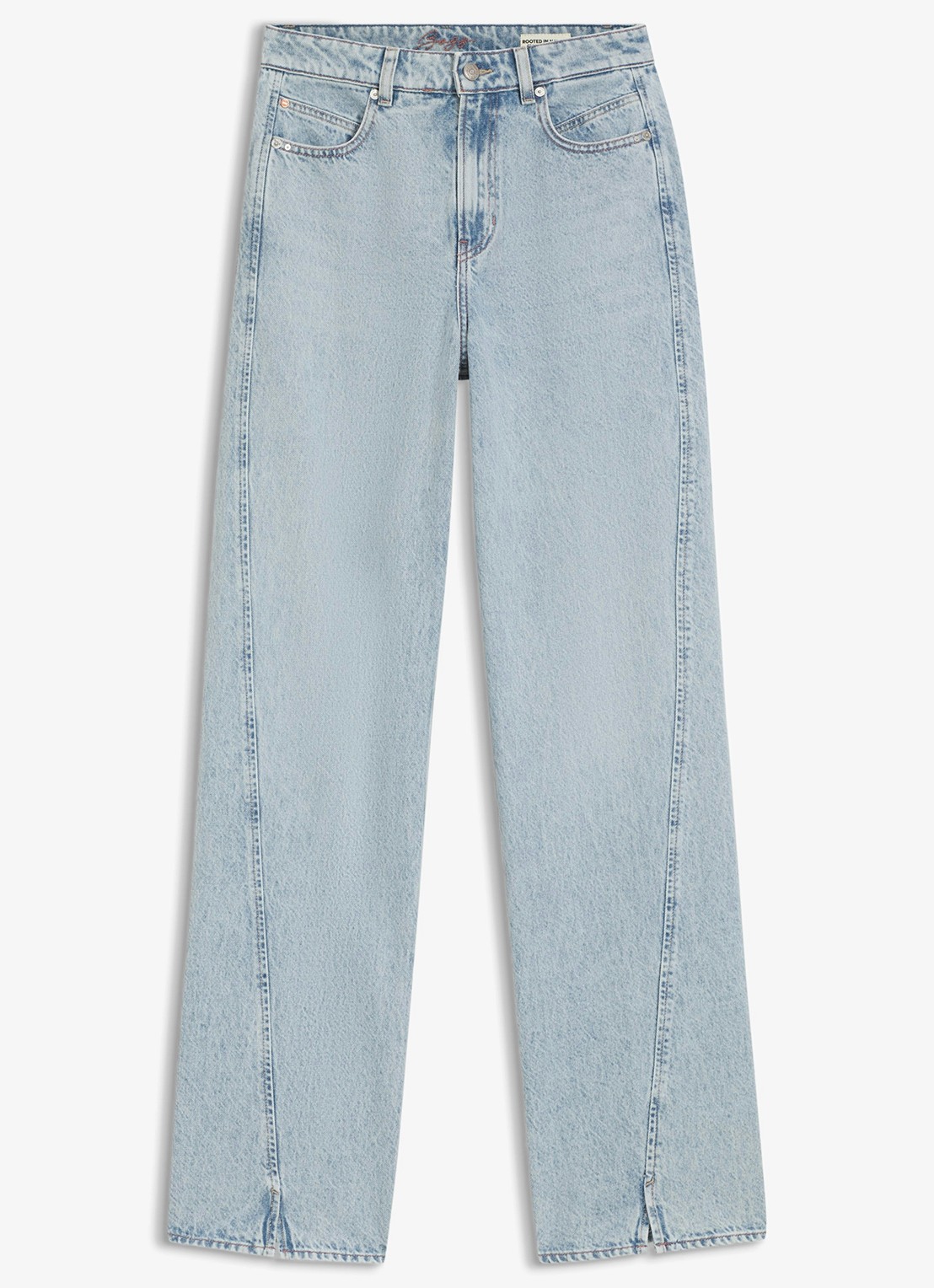 BOSS high waist wide jeans met lichte wassing - voorkant open blue-460 / lichtblauw