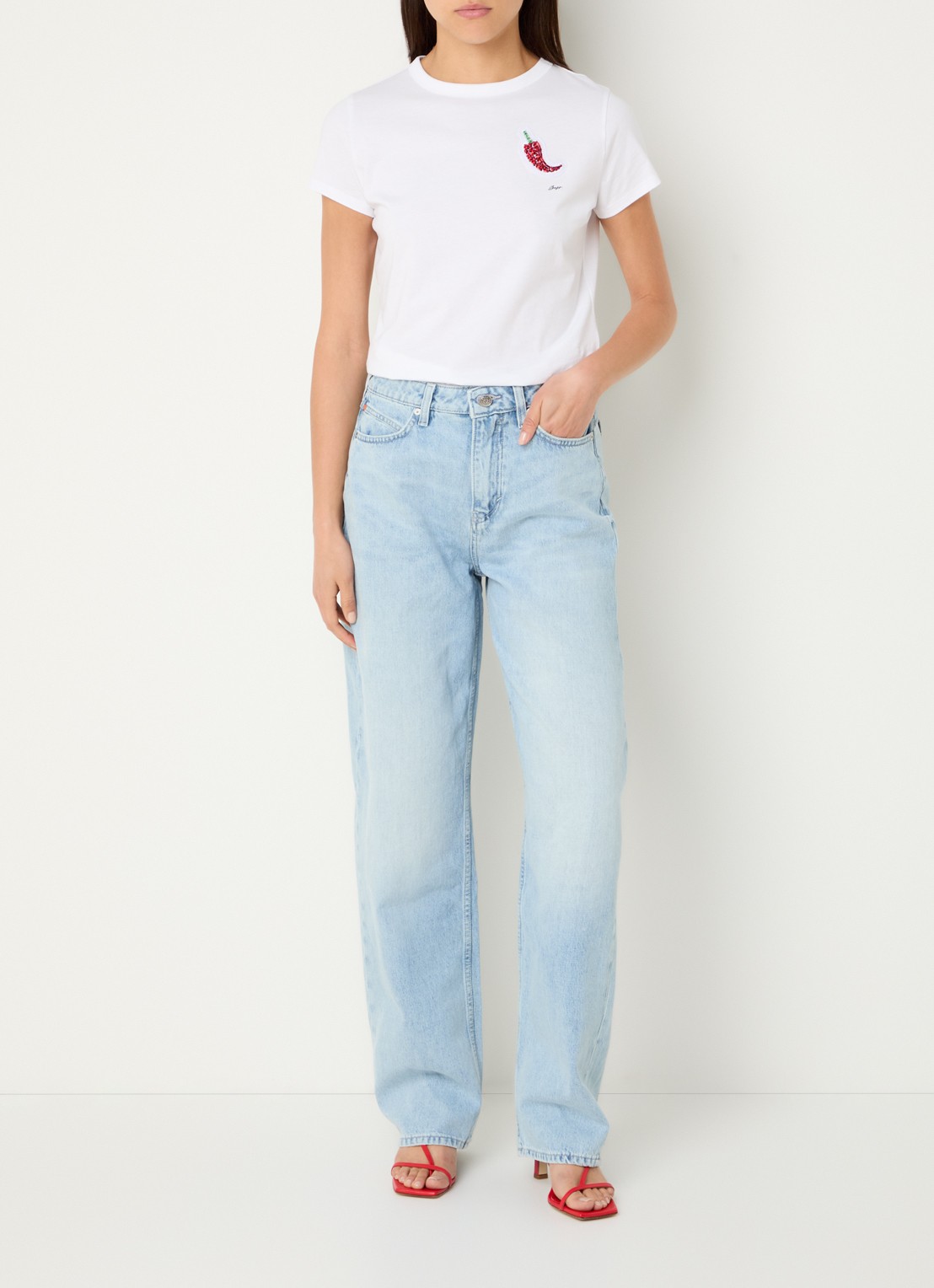 BOSS High waist wide leg jeans met steekzakken - voorkant 2 blauw