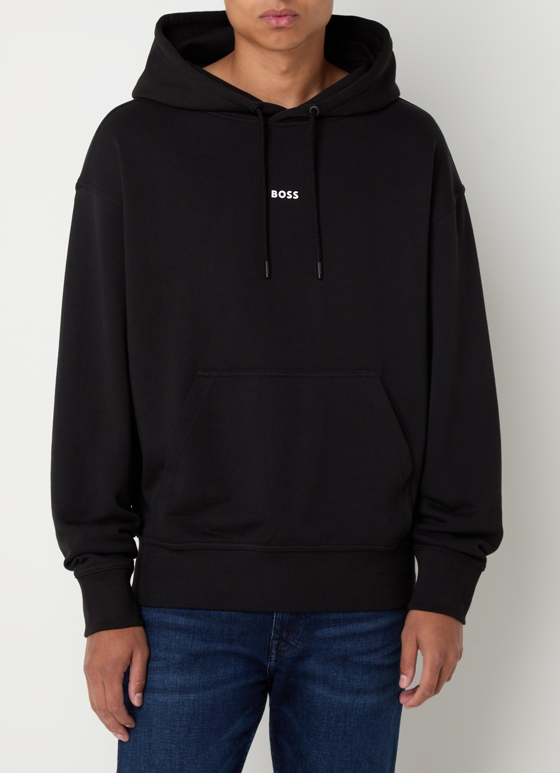 BOSS Hoodie met logo - detail zwart