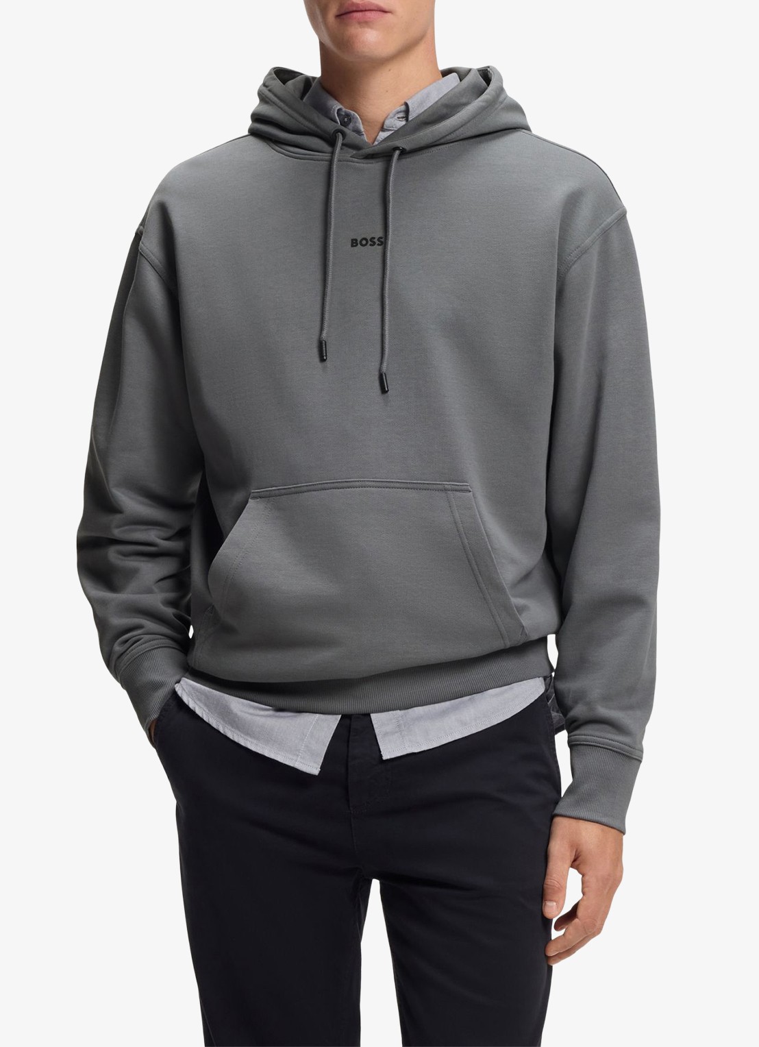 BOSS Hoodie met logo - detail donkergrijs