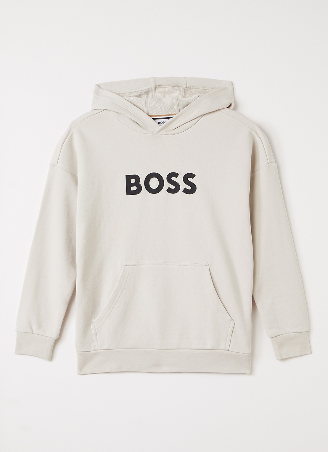BOSS Hoodie met logoprint - voorkant beige