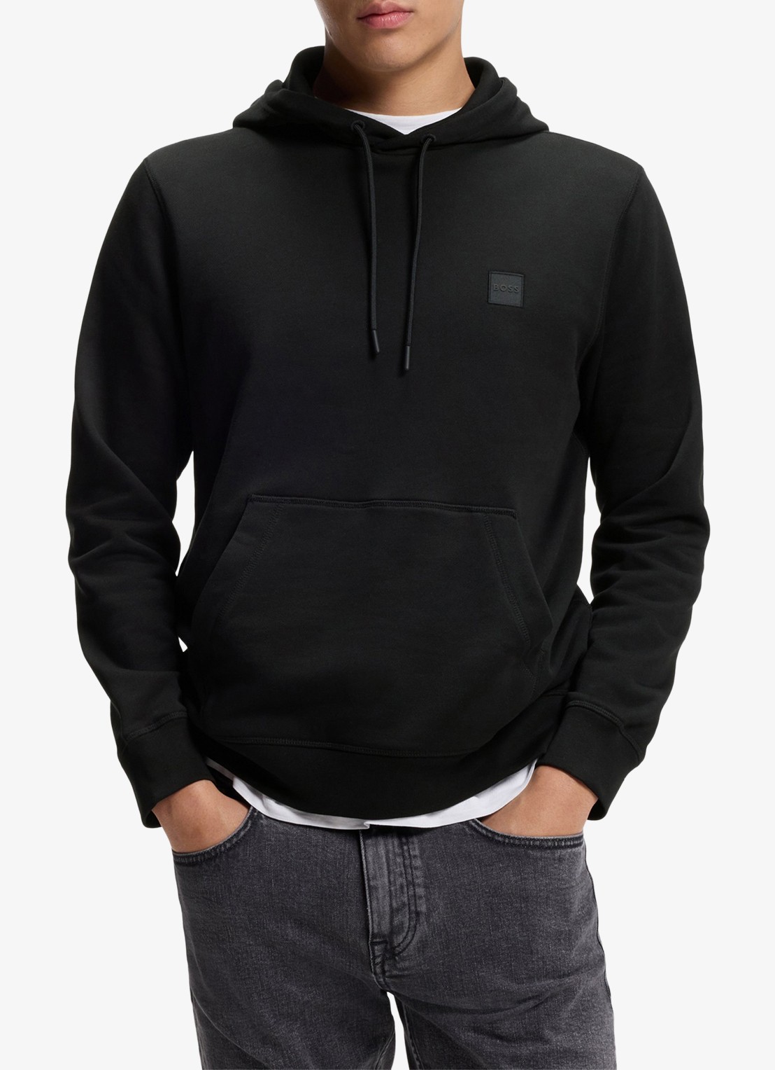 BOSS Hoodie van katoenen sweatstof met logopatch - detail 2 zwart