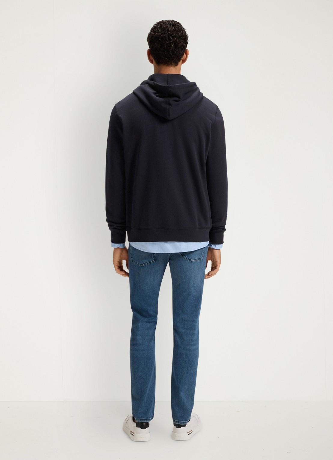 BOSS Hoodie van katoenen sweatstof met logopatch - achterkant donkerblauw