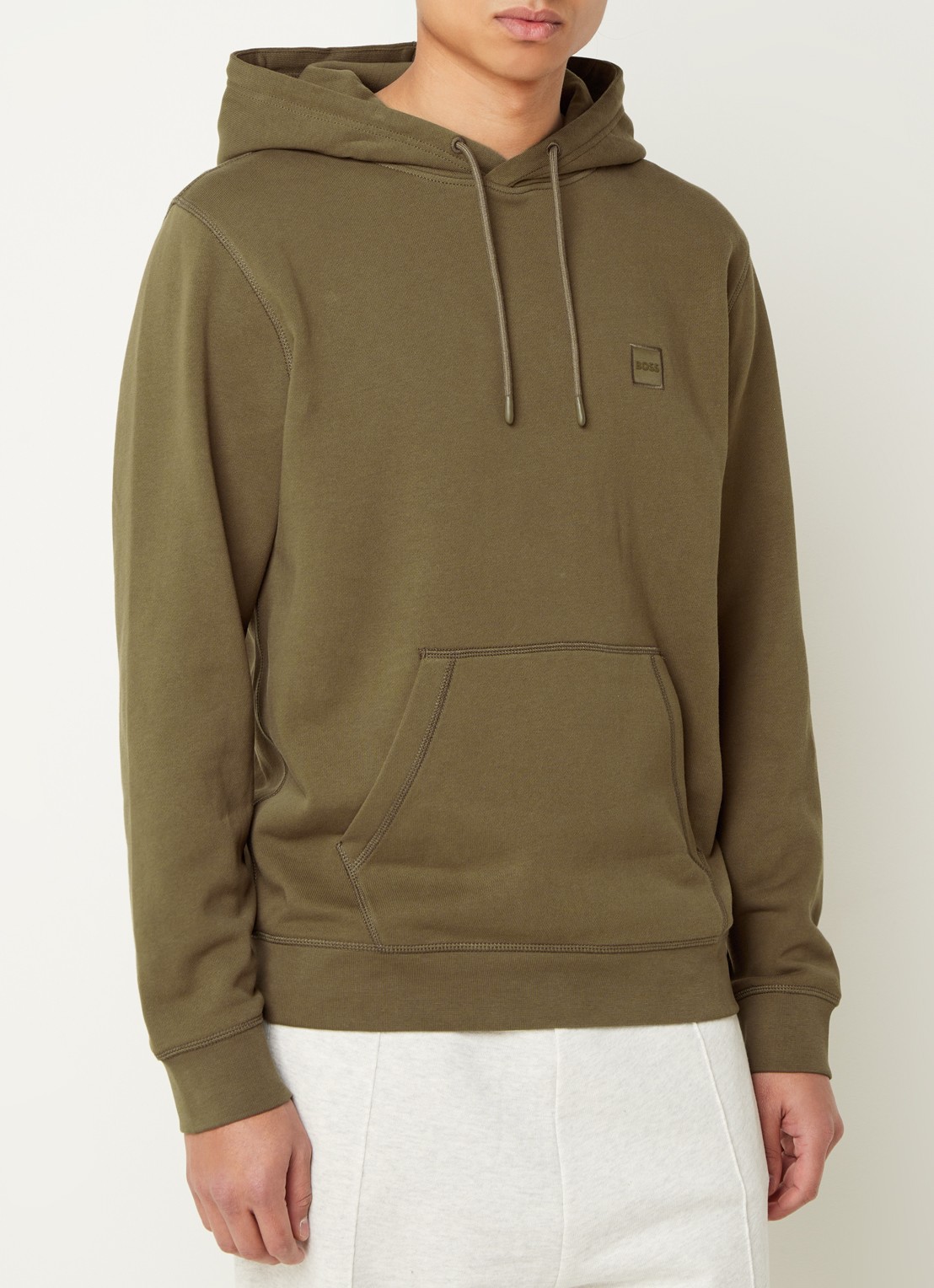 BOSS Hoodie van katoenen sweatstof met logopatch - detail legergroen