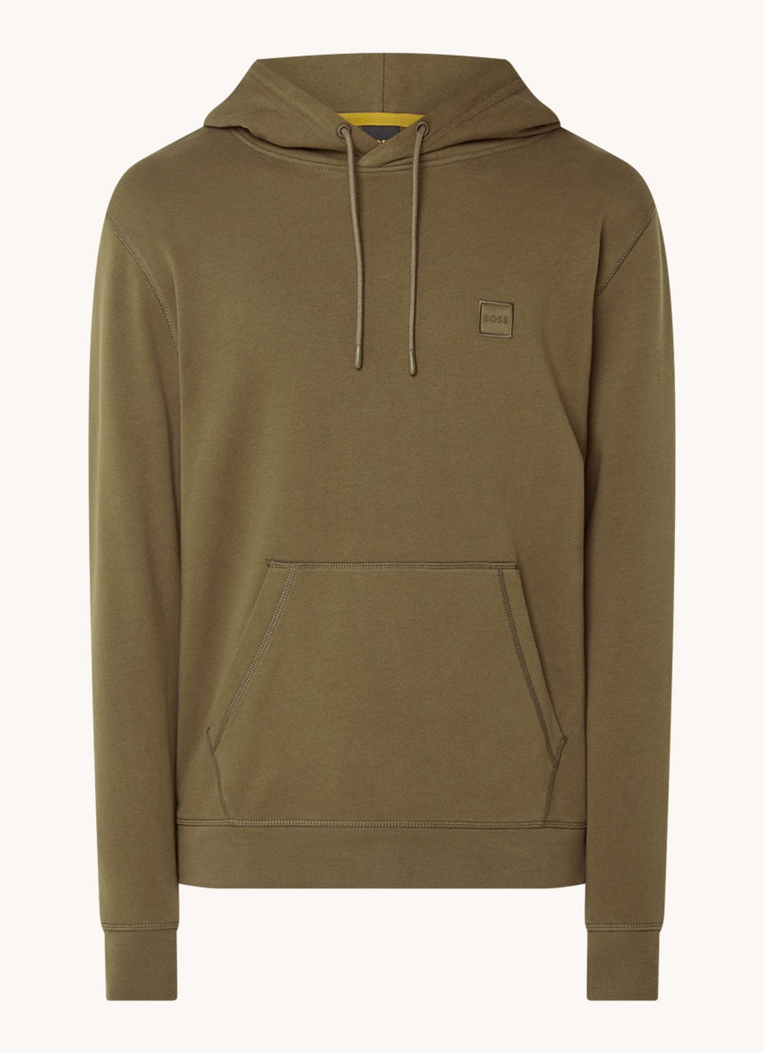 BOSS Hoodie van katoenen sweatstof met logopatch - voorkant 4 legergroen