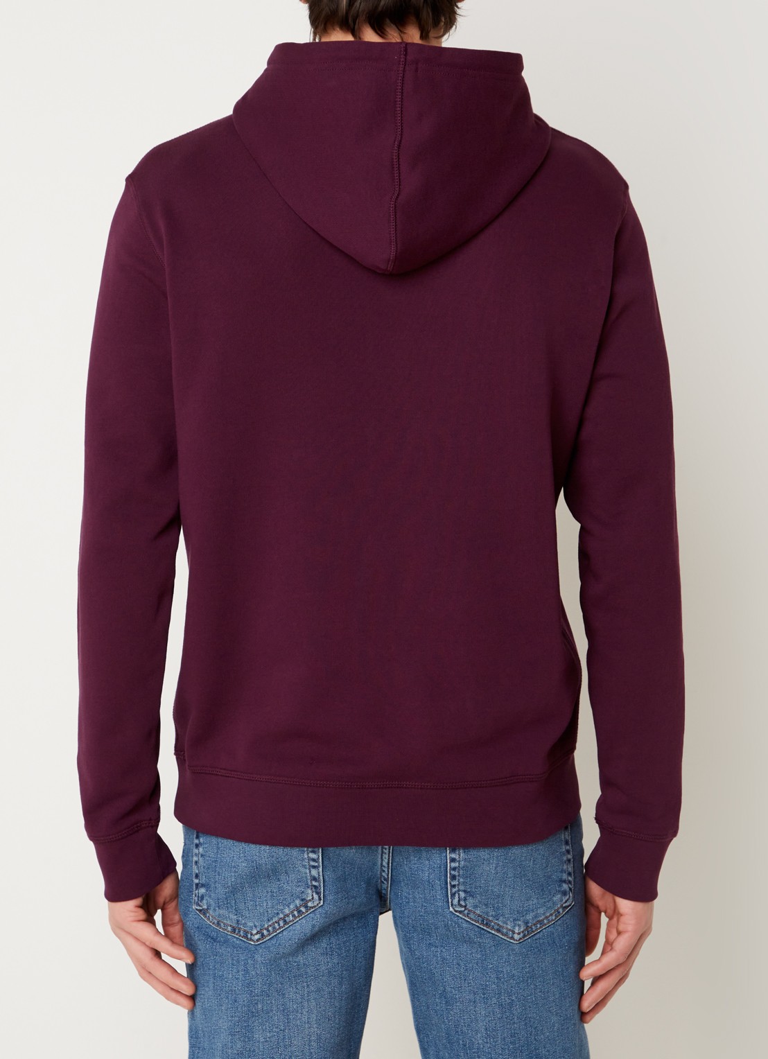 BOSS Hoodie van katoenen sweatstof met logopatch - achterkant aubergine