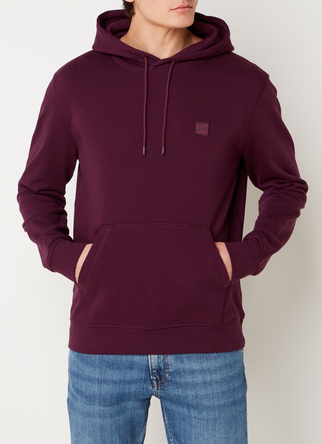 BOSS Hoodie van katoenen sweatstof met logopatch - detail 2 aubergine