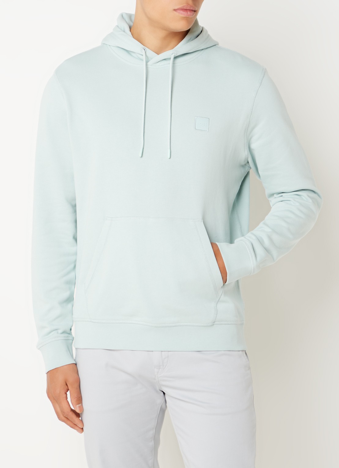 BOSS Hoodie van katoenen sweatstof met logopatch - detail 2 mint