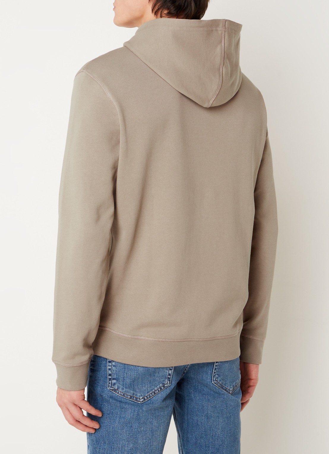 BOSS Hoodie van katoenen sweatstof met logopatch - achterkant lichtbruin
