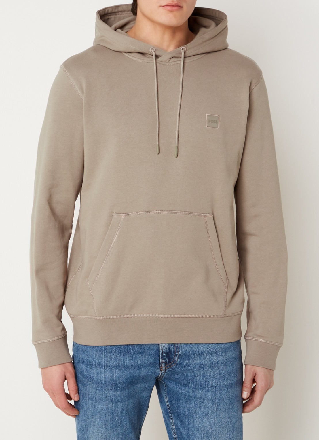 BOSS Hoodie van katoenen sweatstof met logopatch - detail 2 lichtbruin