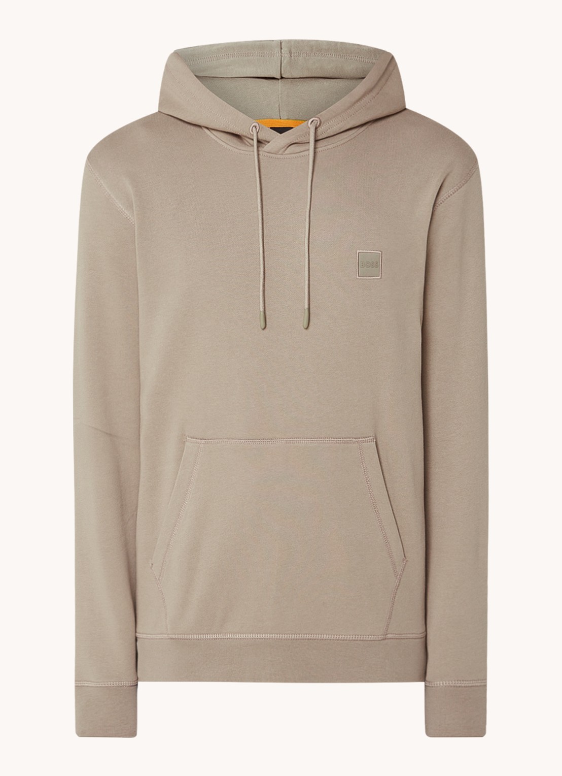 BOSS Hoodie van katoenen sweatstof met logopatch - voorkant 4 lichtbruin