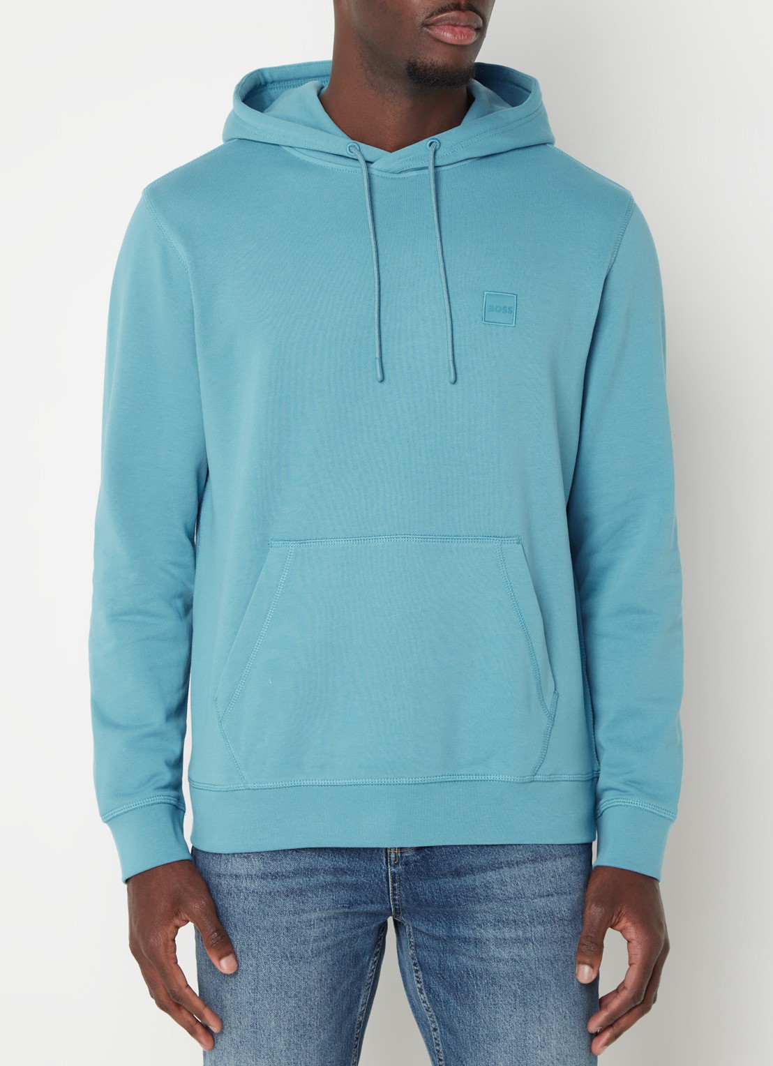 BOSS Hoodie van katoenen sweatstof met logopatch - detail 2 blauwgrijs