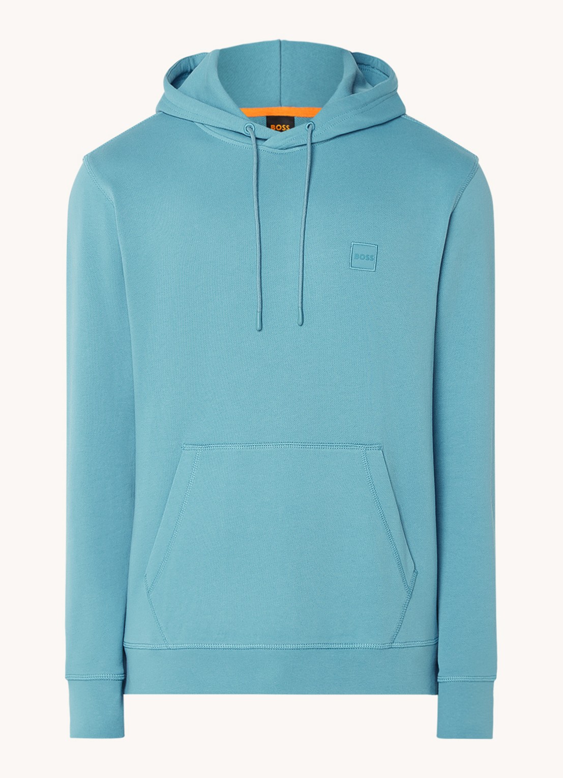 BOSS Hoodie van katoenen sweatstof met logopatch - voorkant 4 blauwgrijs