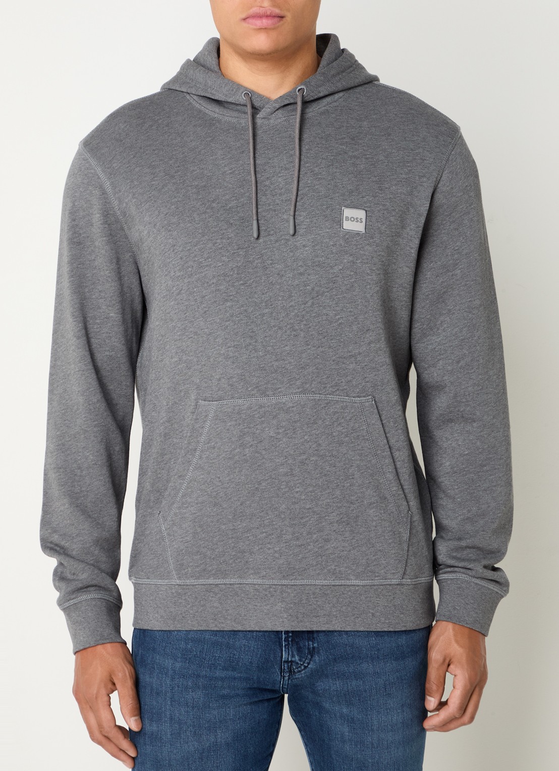 BOSS Hoodie van katoenen sweatstof met logopatch - detail 2 grijs