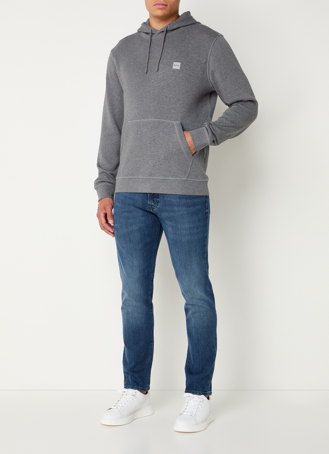 BOSS Hoodie van katoenen sweatstof met logopatch - voorkant 5 grijs