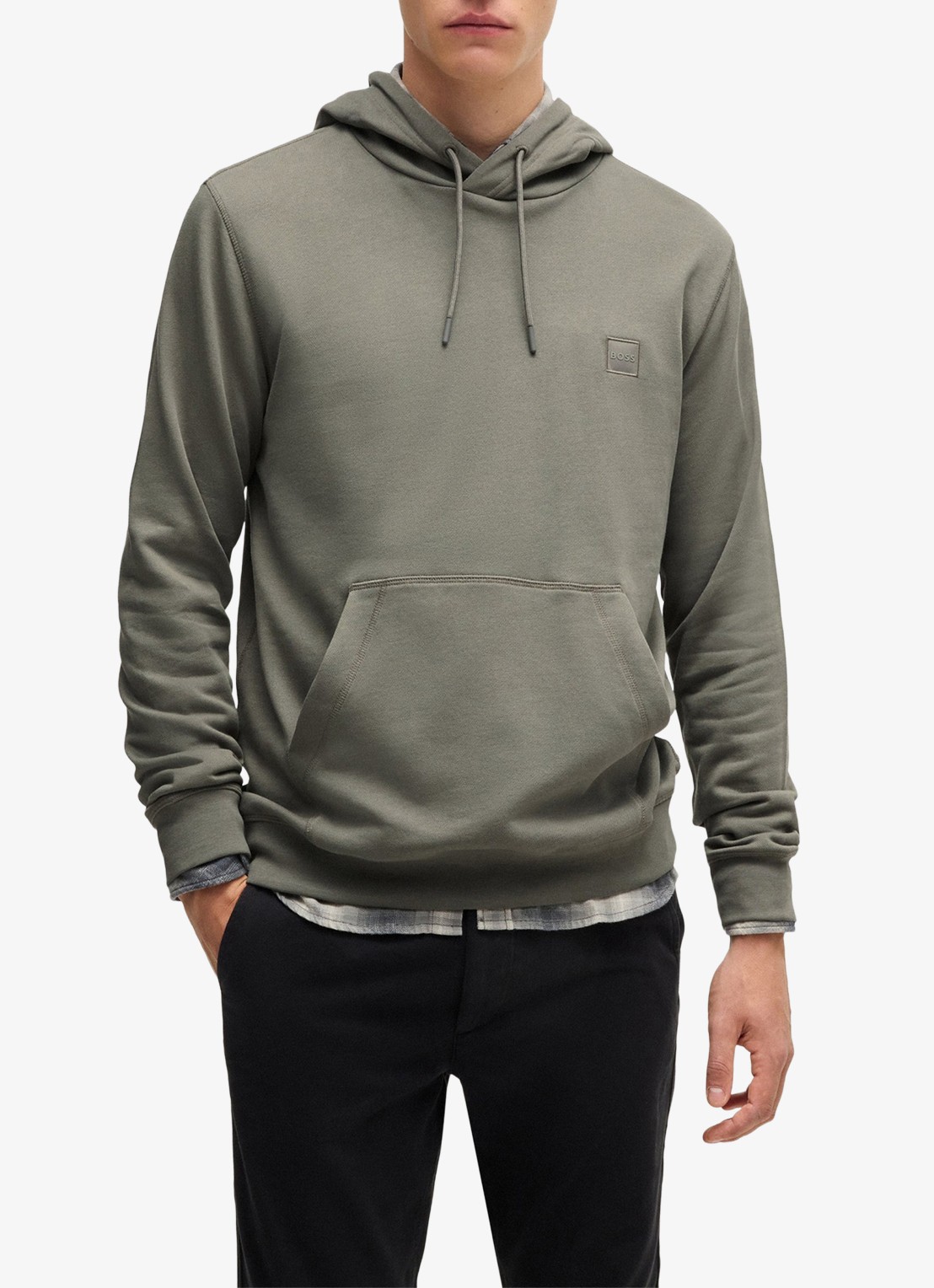 BOSS Hoodie van katoenen sweatstof met logopatch - detail 3 mosgroen