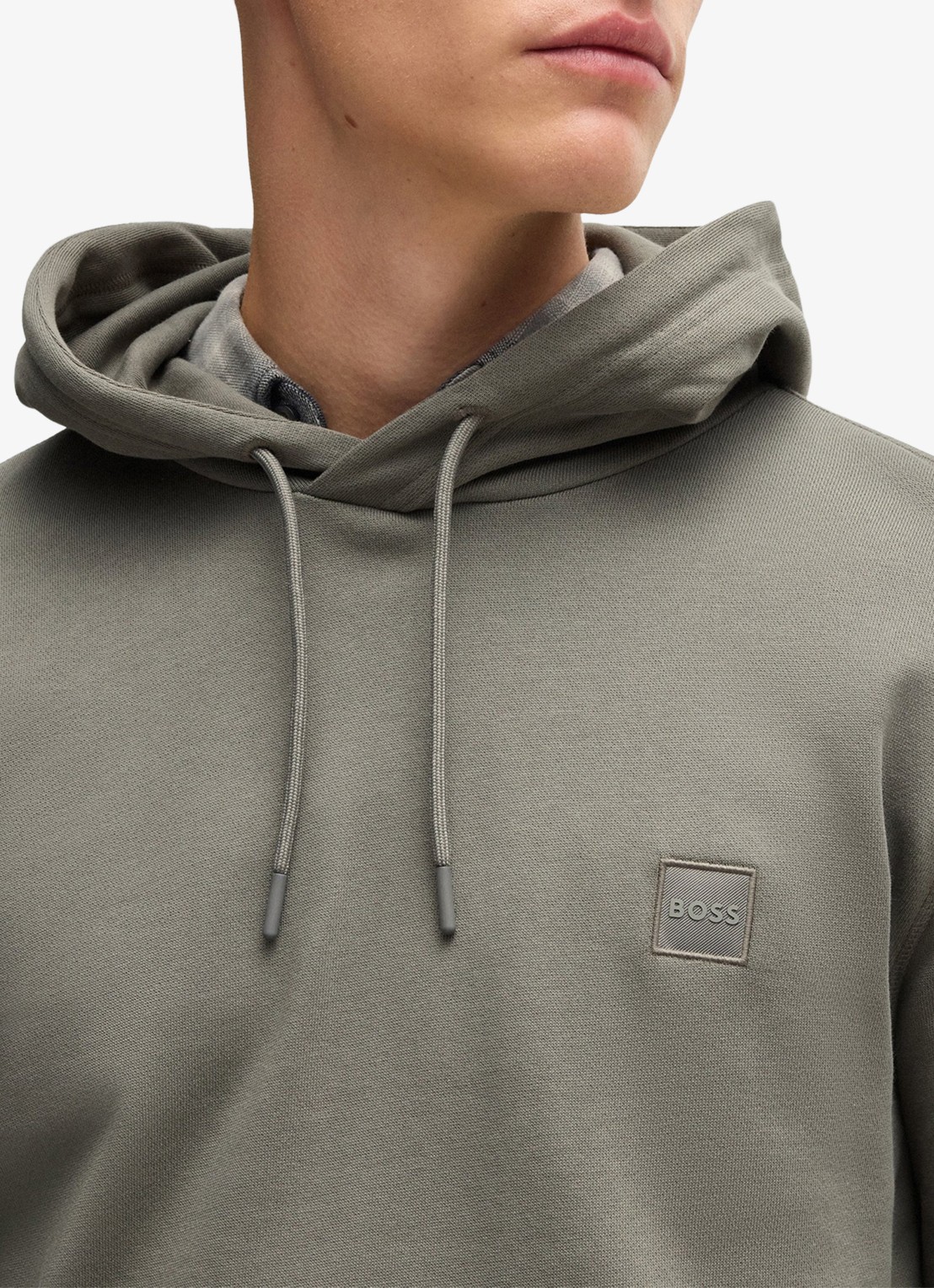 BOSS Hoodie van katoenen sweatstof met logopatch - detail 4 mosgroen
