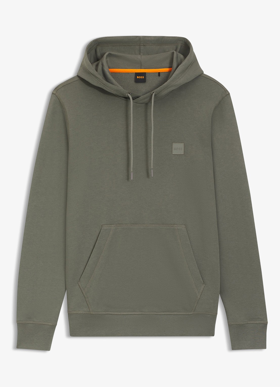 BOSS Hoodie van katoenen sweatstof met logopatch - voorkant mosgroen