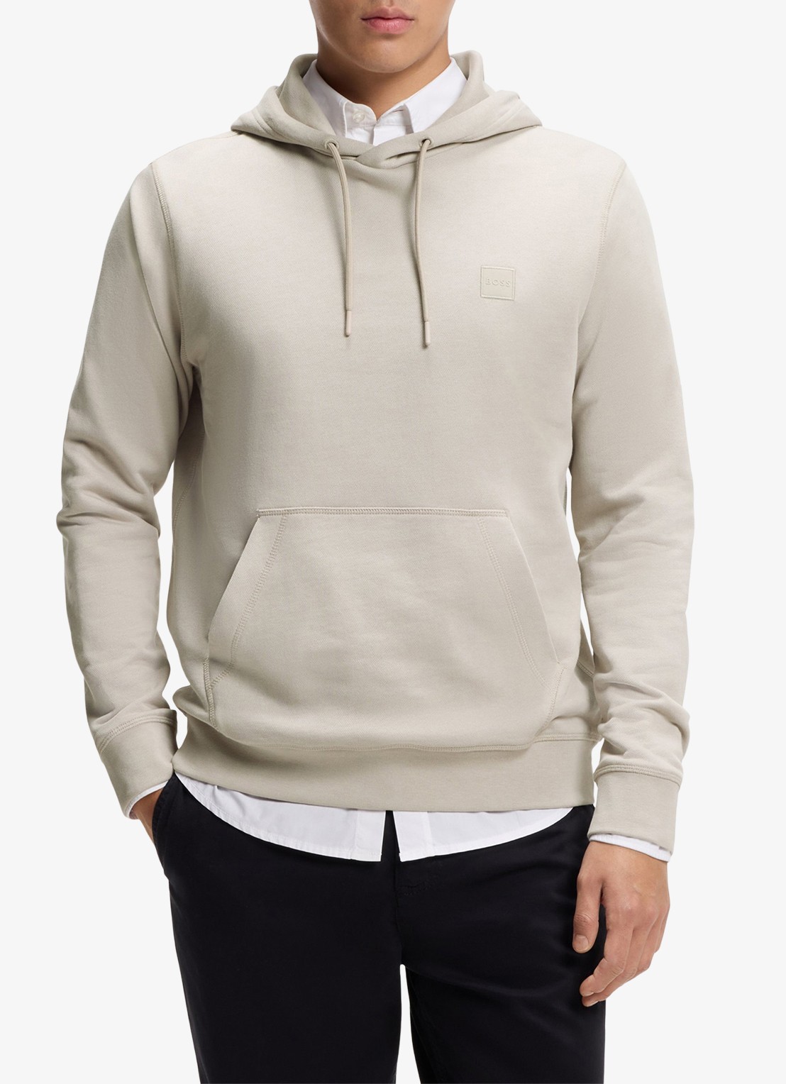 BOSS Hoodie van katoenen sweatstof met logopatch - detail 4 taupe