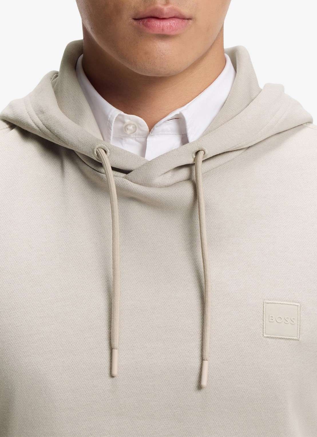 BOSS Hoodie van katoenen sweatstof met logopatch - detail 5 taupe