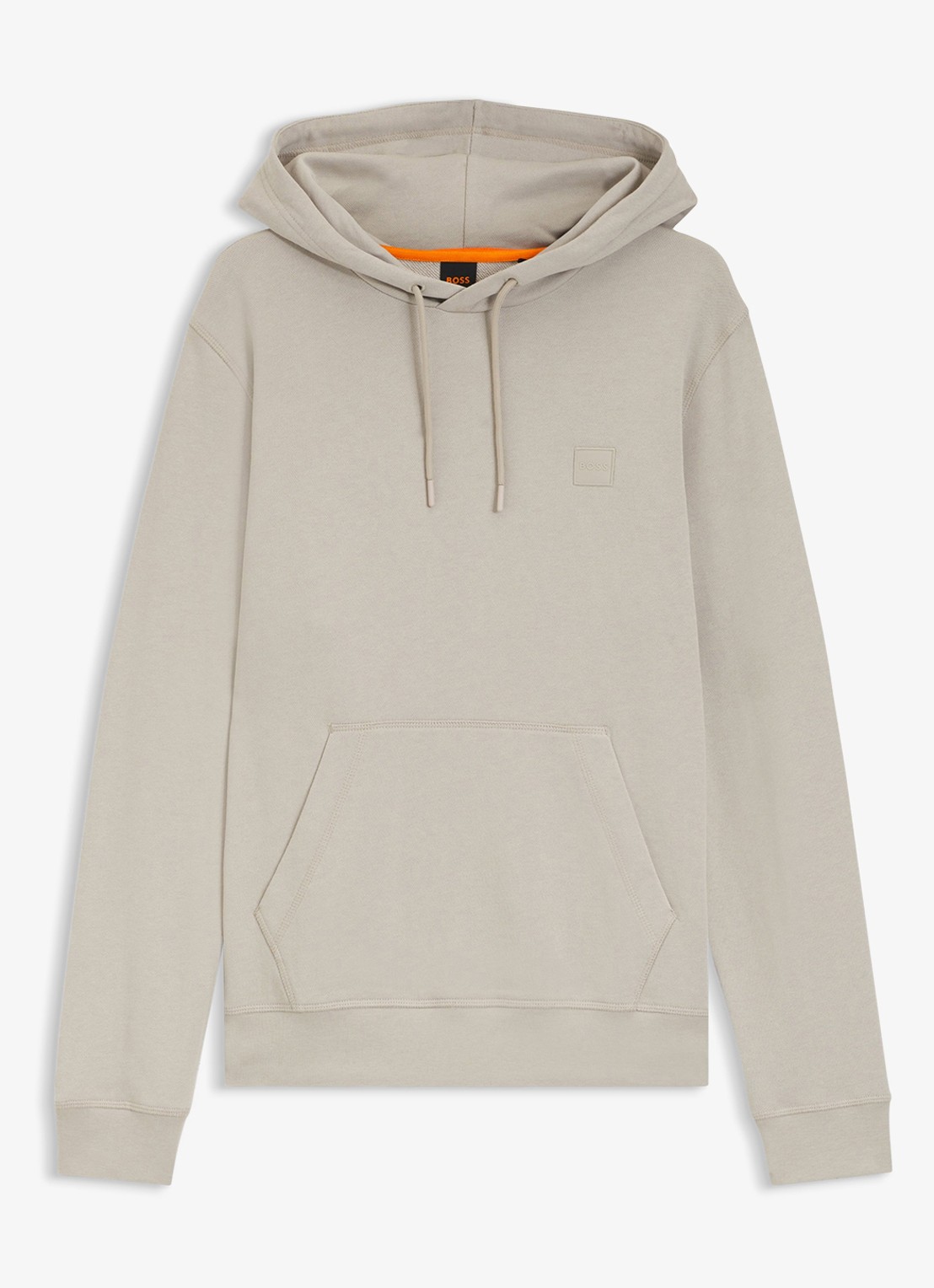 BOSS Hoodie van katoenen sweatstof met logopatch - voorkant taupe