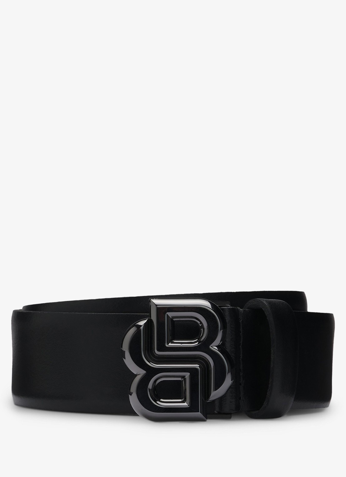 BOSS Icon riem van leer met logo - voorkant zwart