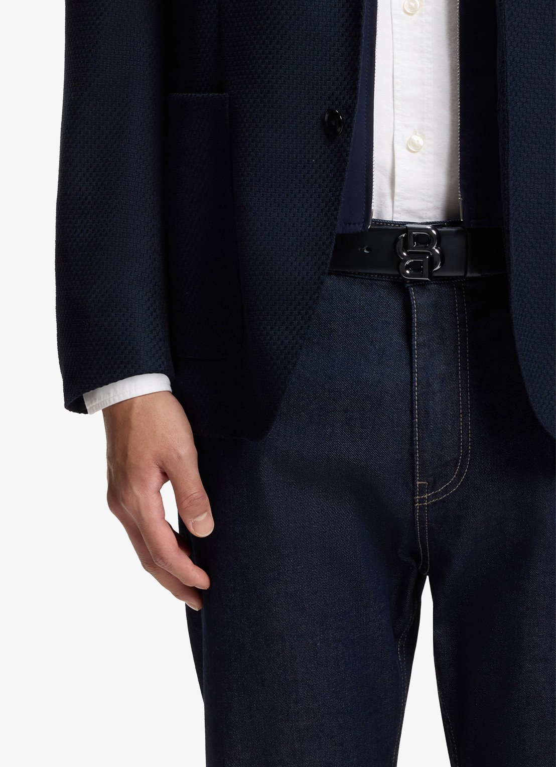 BOSS Icon riem van leer met logo - voorkant 2 zwart