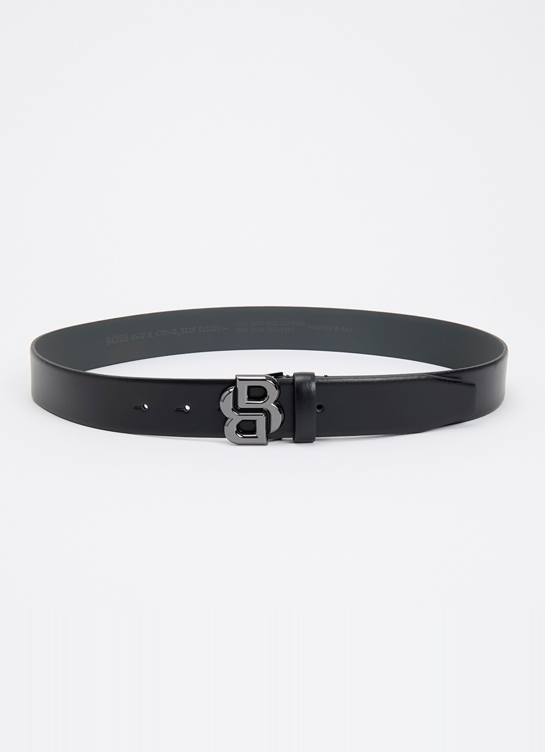 BOSS Icon riem van leer met logo - voorkant 3 zwart