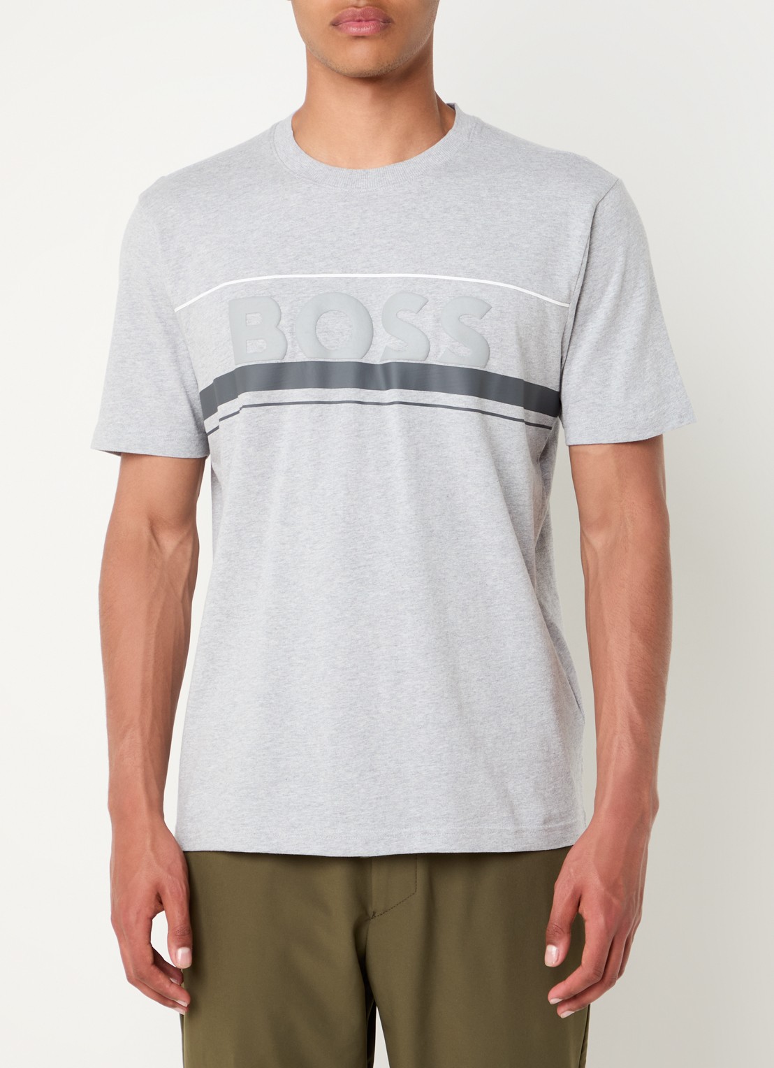 BOSS Iconic Zone T-shirt met logoprint - detail 4 grijsmele