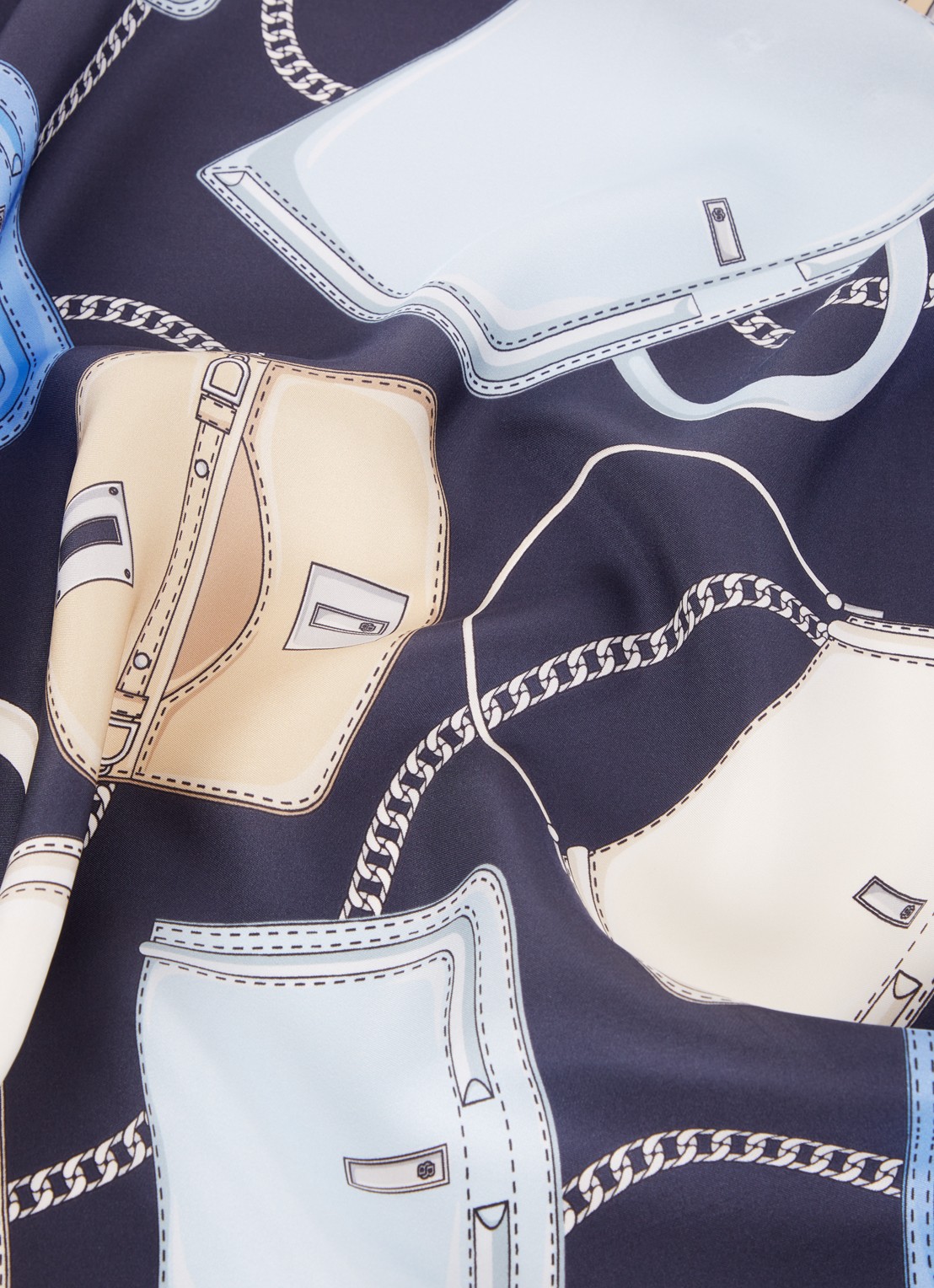 BOSS In Italië vervaardigde sjaal van zijden twill met print - detail 3 donkerblauw