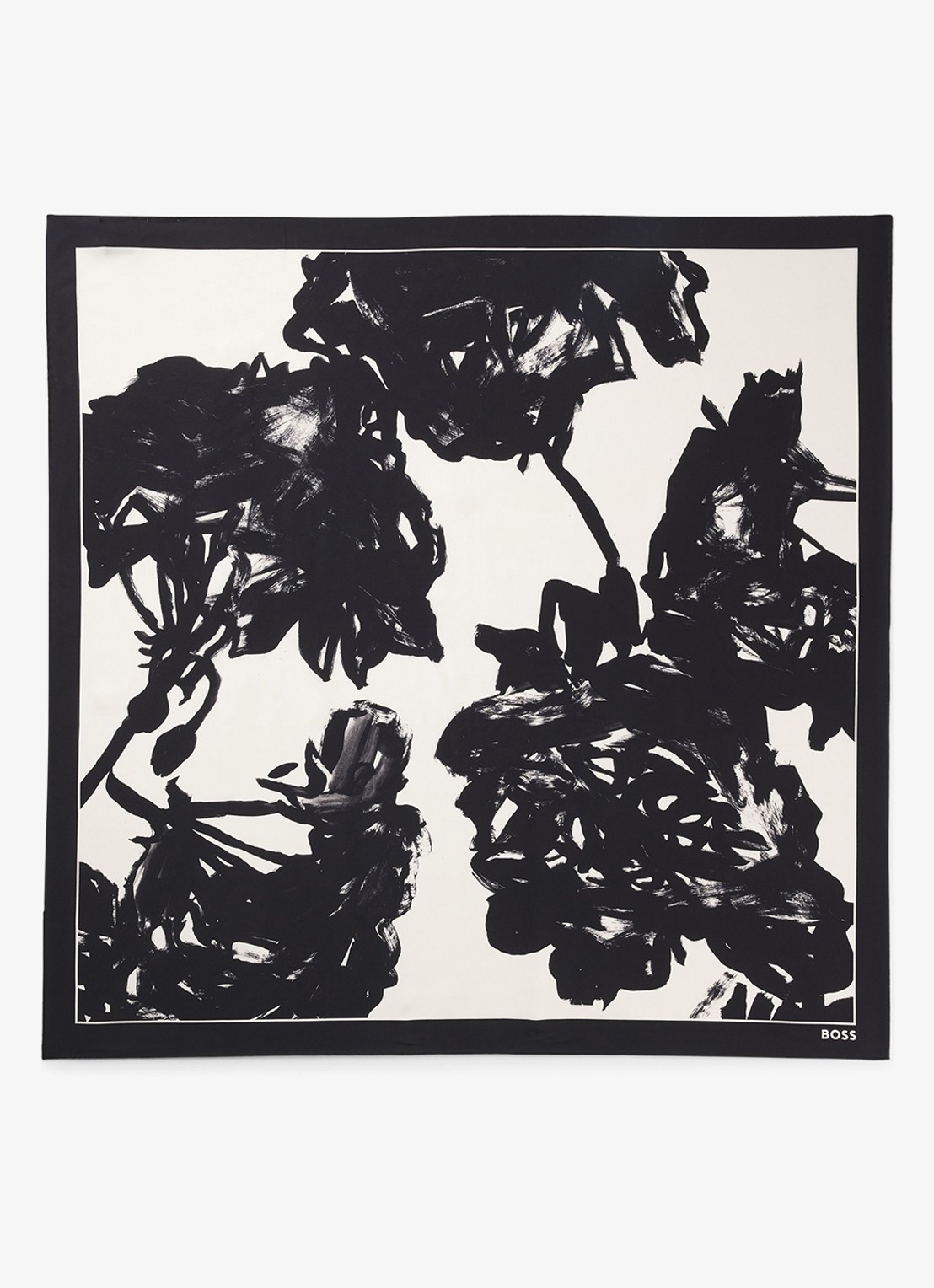 BOSS In Italië vervaardigde sjaal van zijden twill met print - voorkant black-001 / zwart