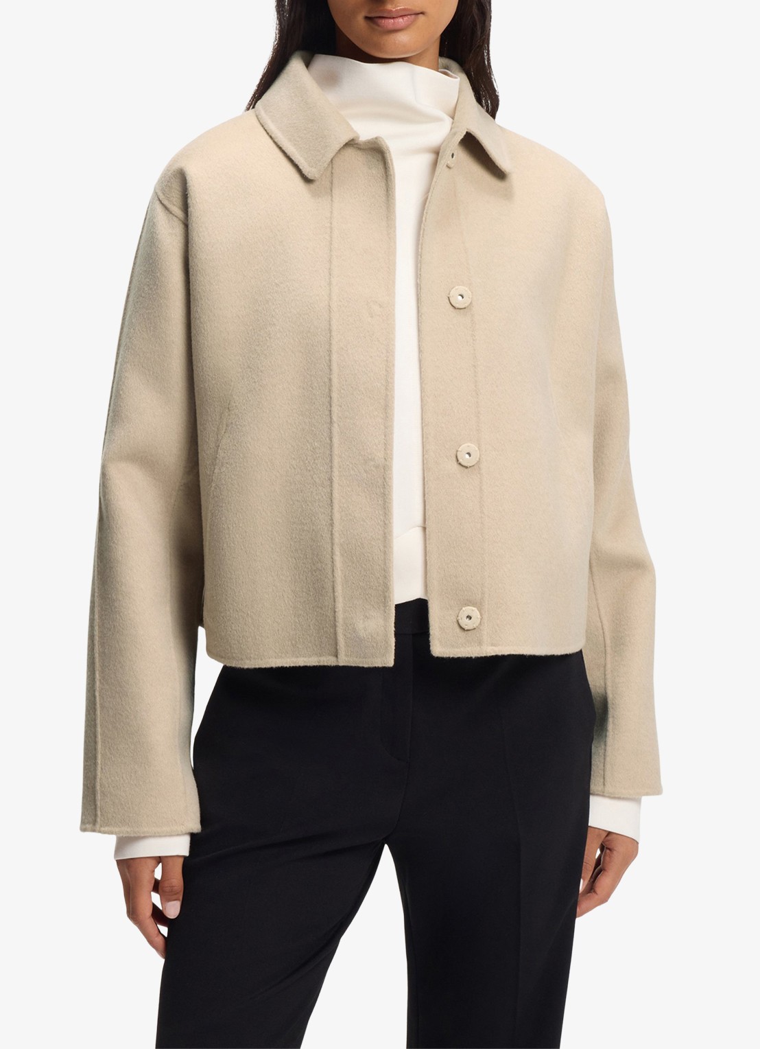 BOSS Jack in wolblend met kraag - detail 4 beige