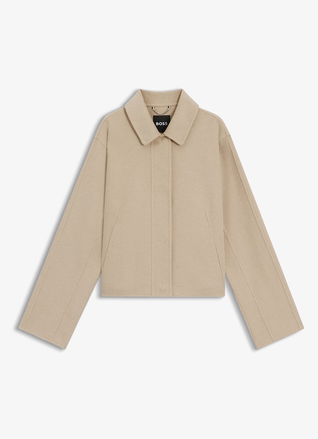 BOSS Jack in wolblend met kraag - voorkant 2 beige