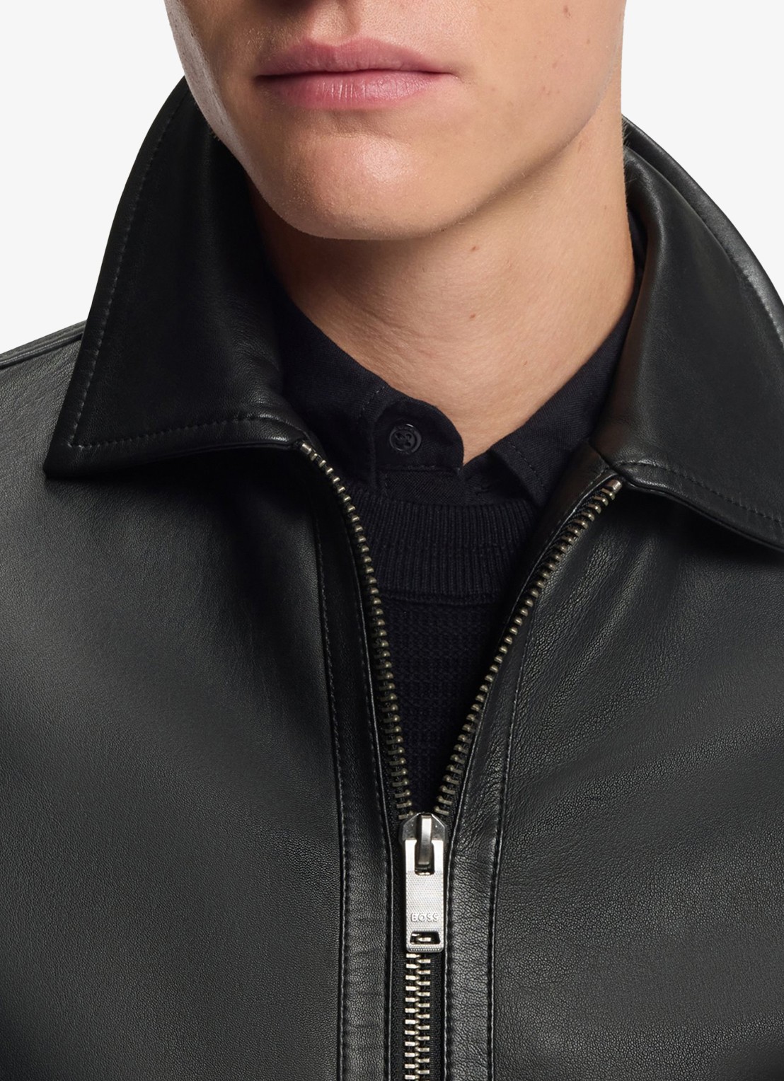 BOSS Jack van leer met kraag - detail 2 zwart