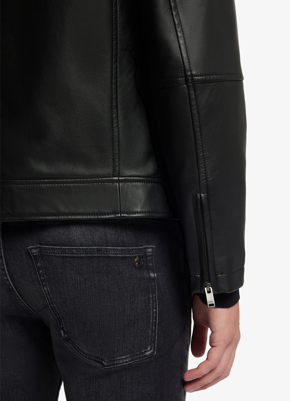 BOSS Jack van leer met kraag - detail 3 zwart