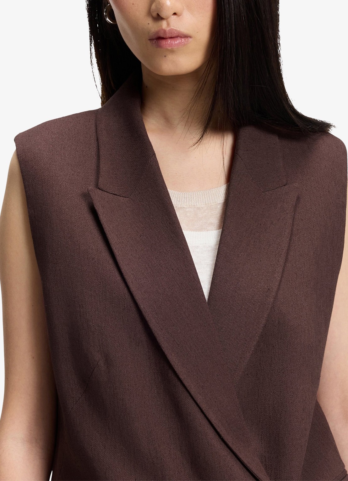 BOSS Jankania gilet in linnenblend - detail 5 dark brown-206 / bruin