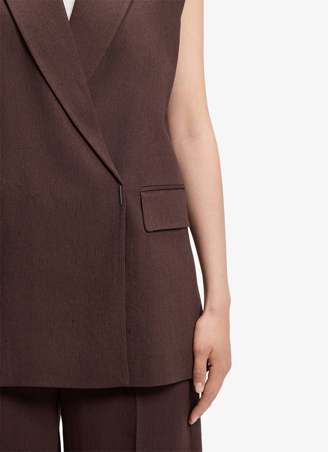 BOSS Jankania gilet in linnenblend - detail 6 dark brown-206 / bruin