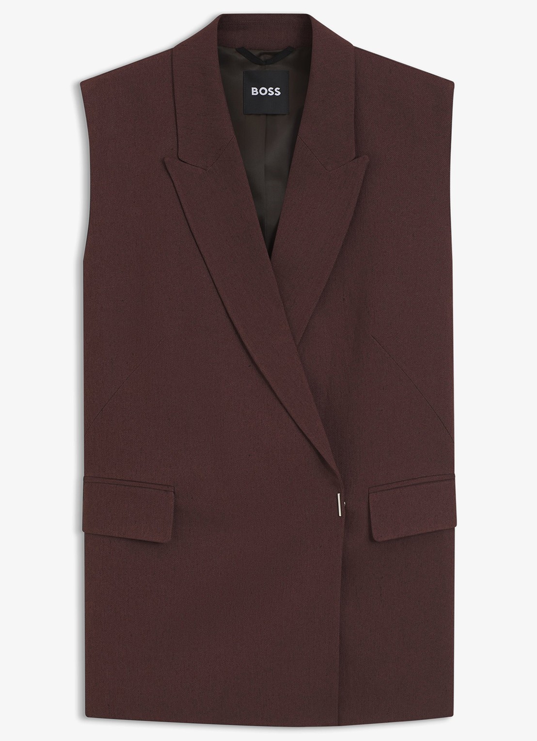 BOSS Jankania gilet in linnenblend - voorkant dark brown-206 / bruin
