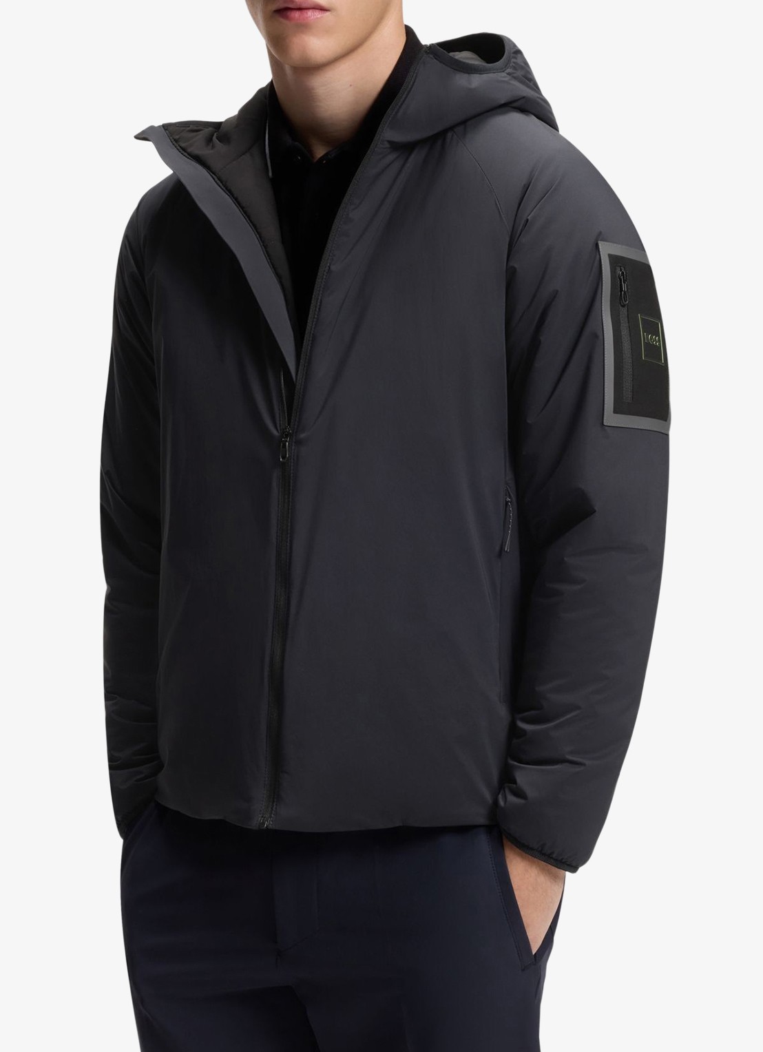 BOSS Jas met capuchon en logo - detail 4 donkerblauw