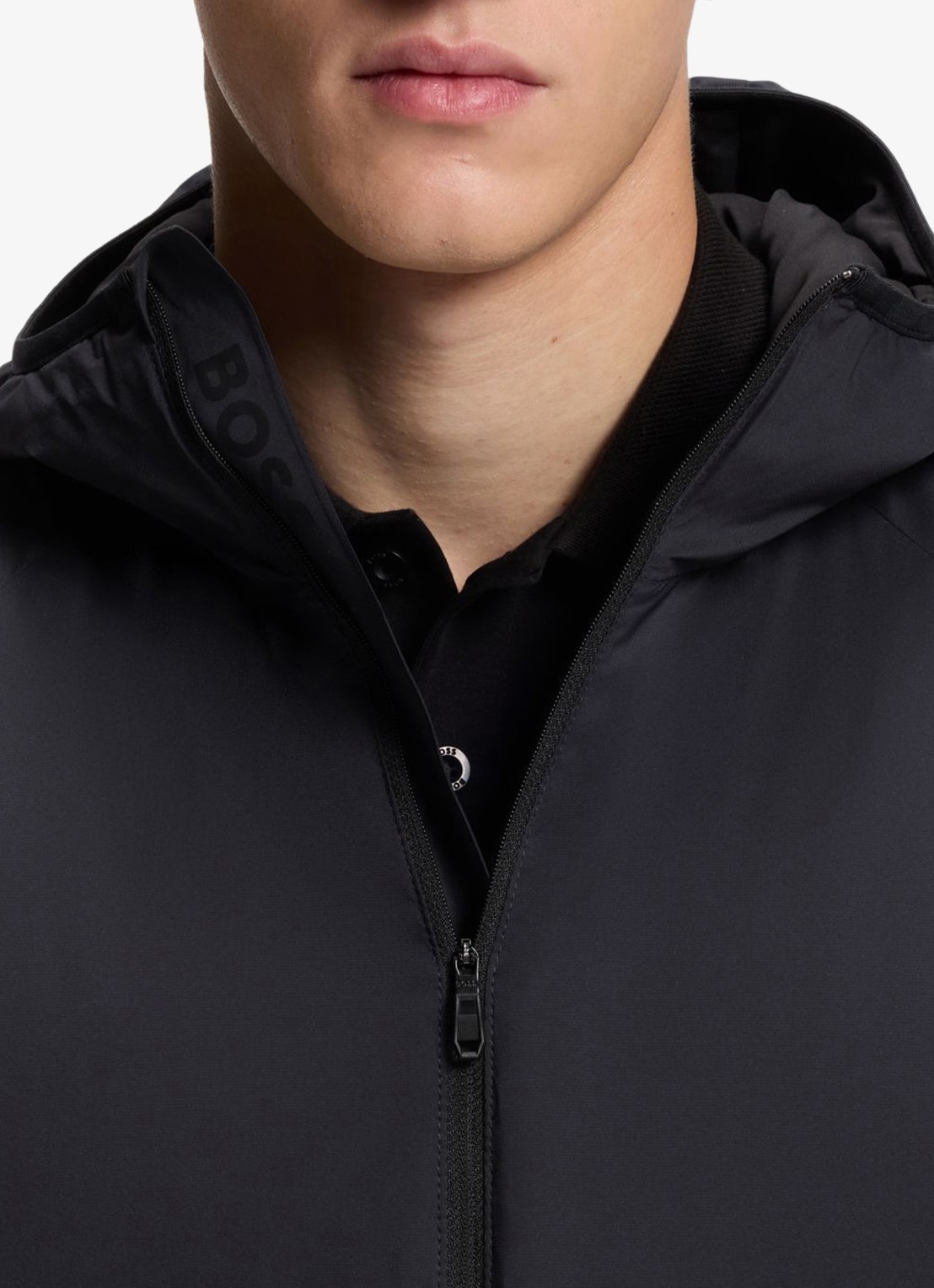 BOSS Jas met capuchon en logo - detail 5 donkerblauw