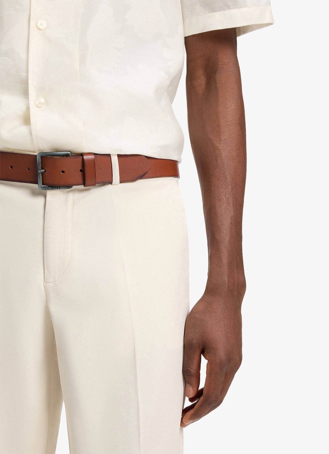 BOSS Jeeko riem van leer - voorkant 2 cognac
