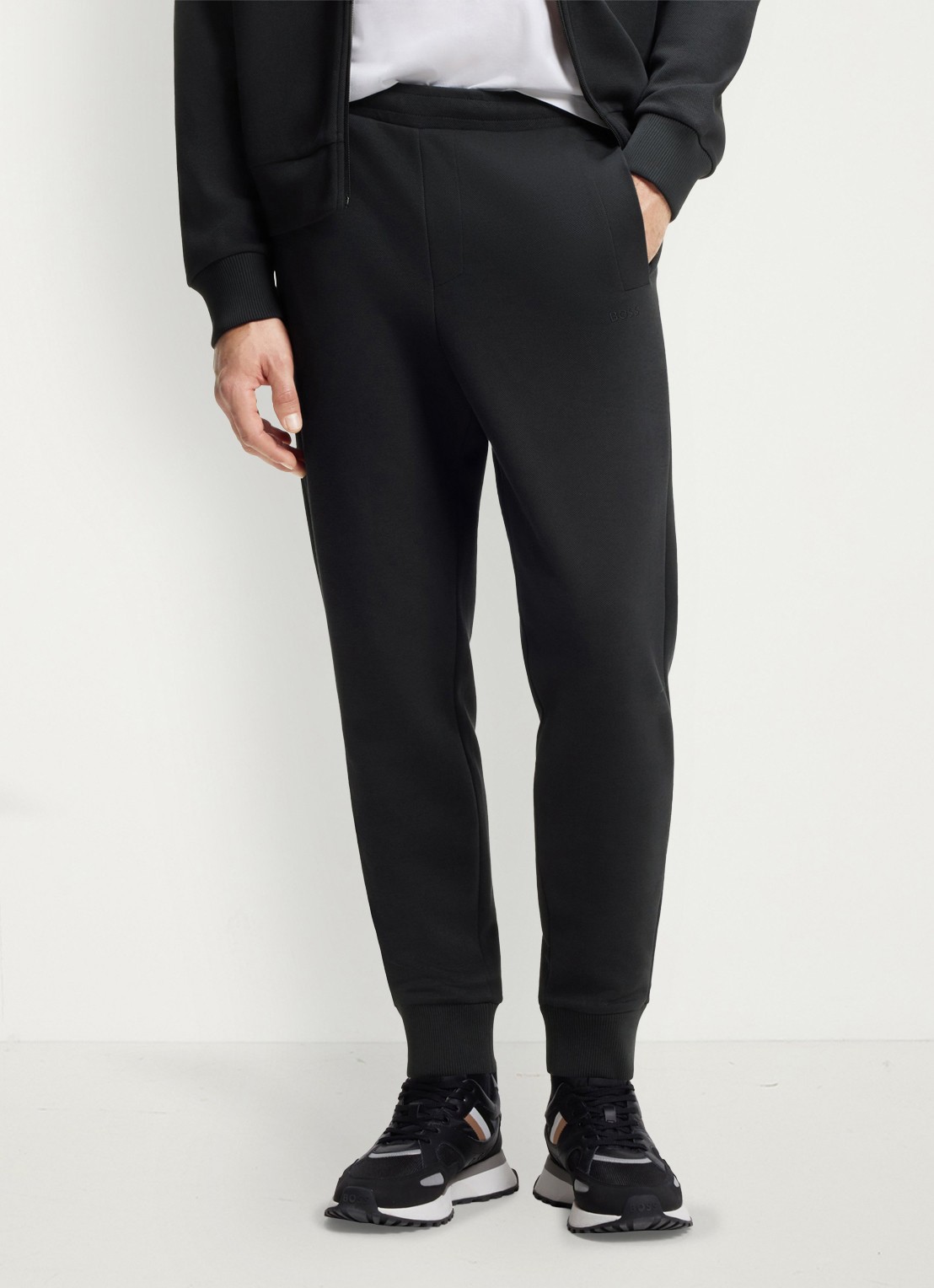 BOSS Joggingbroek met logo - detail donkerblauw